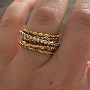 David Yurman The Crossover Collection® Wide Ring with Diamonds in 18K Yellow Gol
